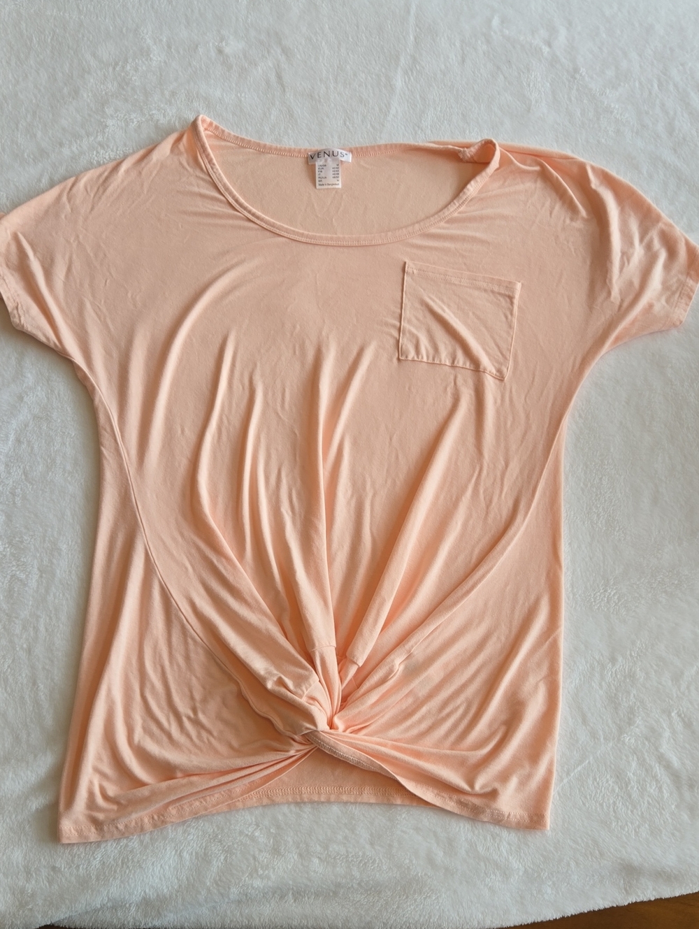 VENUS Peach Twist-Knot Short Sleeve Pocket Tee